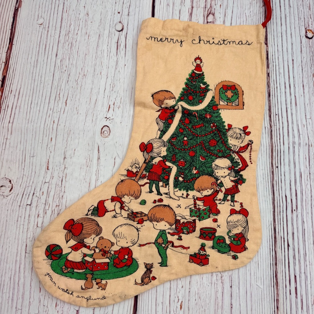 Vintage 1977 Joan Walsh Anglund Christmas Stocking Determined Productions Canvas